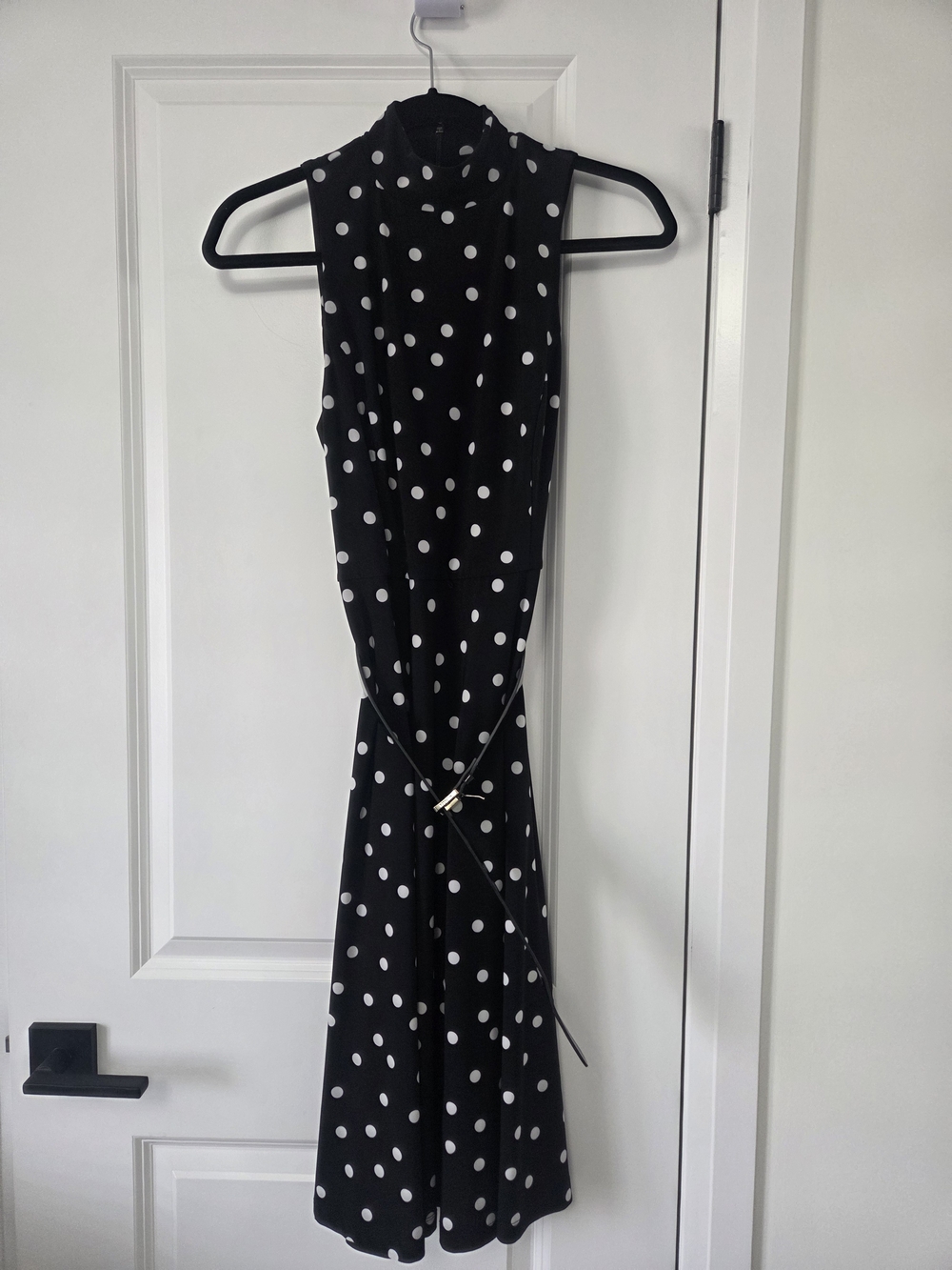 Tommy Hilfiger Black and White Polka Dot Sleeveless Midi Dress